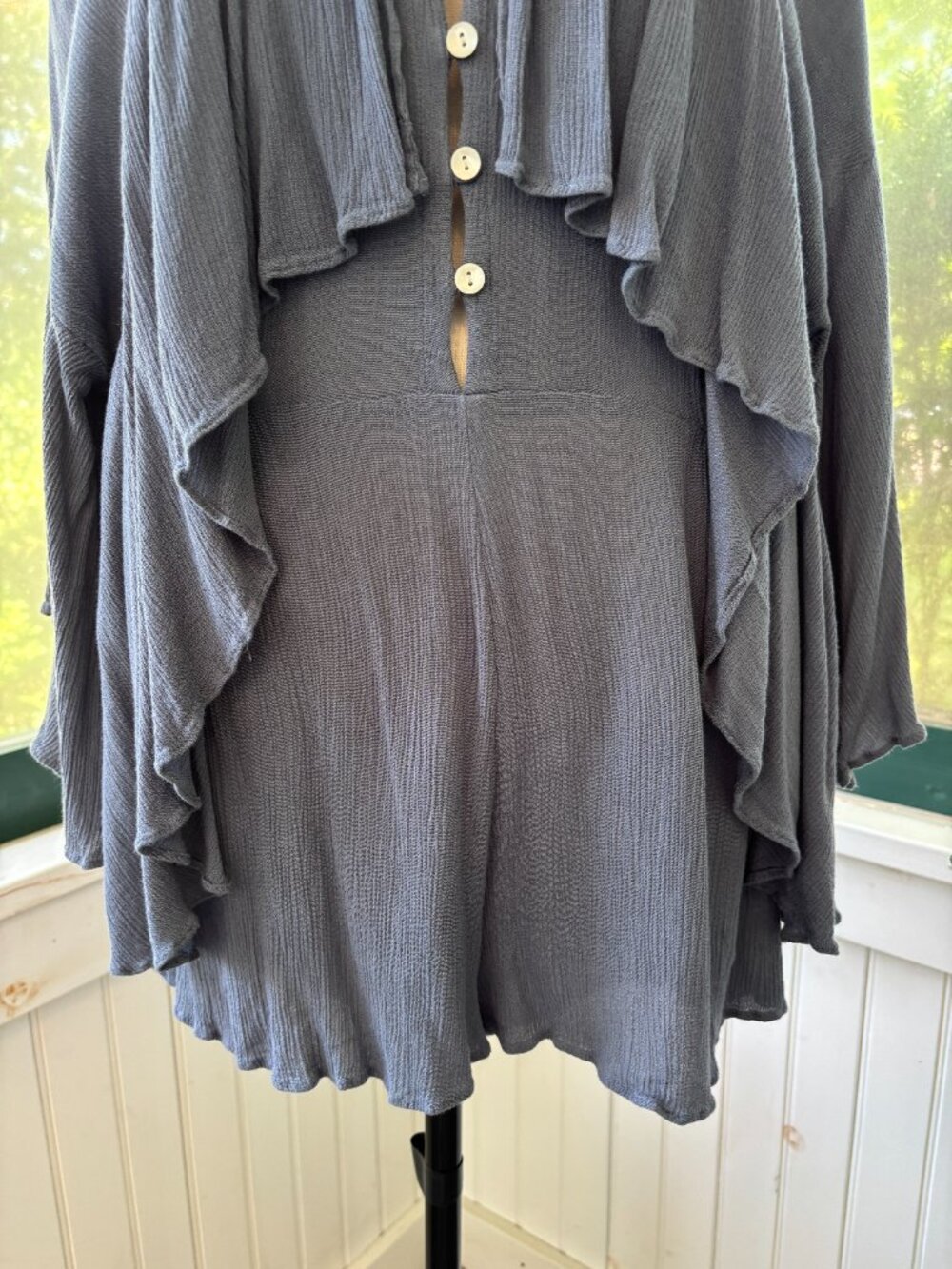 Free People Ruffle Button-Front Romper | Slate Blue | Size M | Like New - Picture 3 of 7